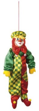 Clownspop rood-geel-groen op schommel