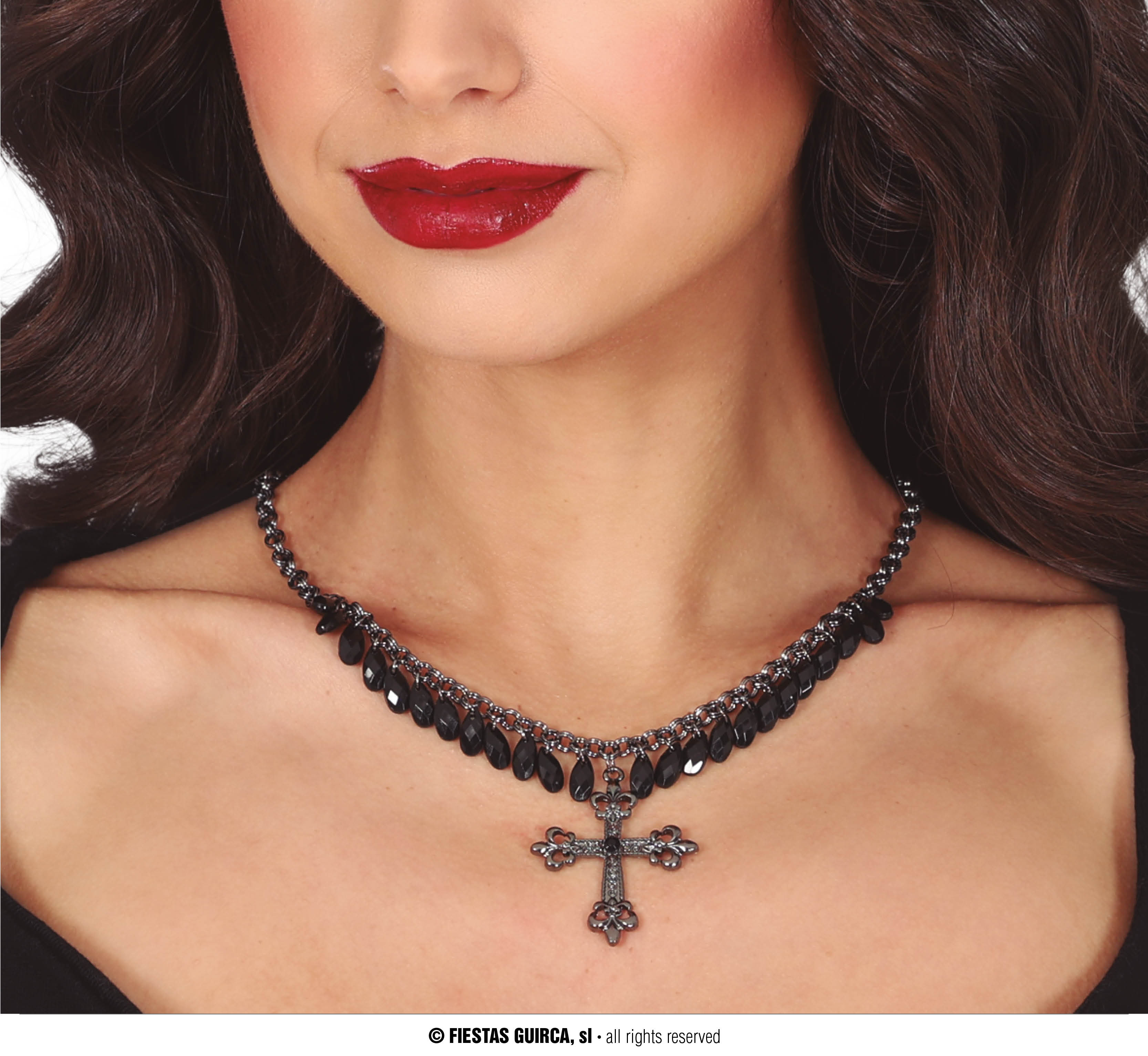 Halloween Halsketting Kruis Black Stones