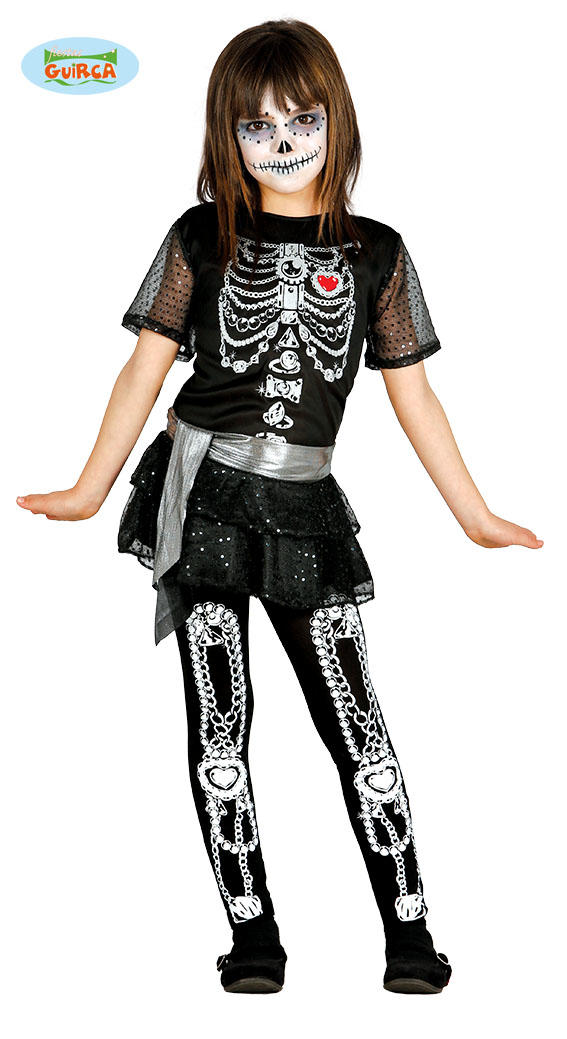 Verkleedjurkje Meisje Halloween Shiny Skeleton