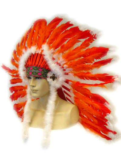 Indianentooi de luxe oranje-rood met 2 staarten
