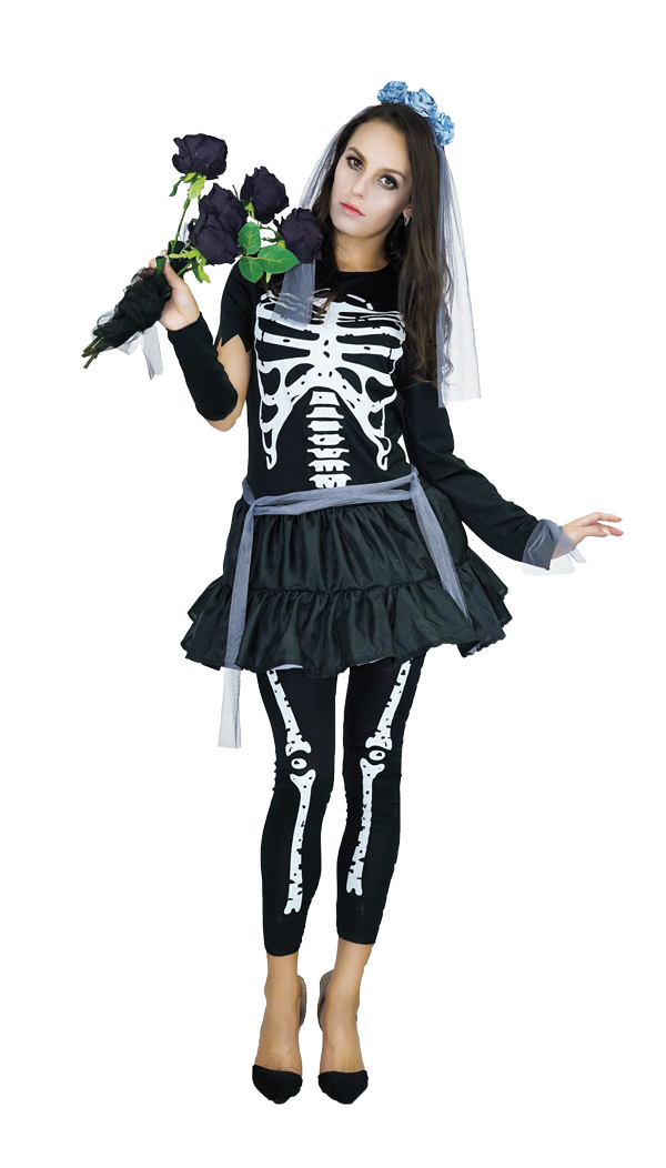 Halloween Dames Verkleedpakje Skeleton Girl 5-delig