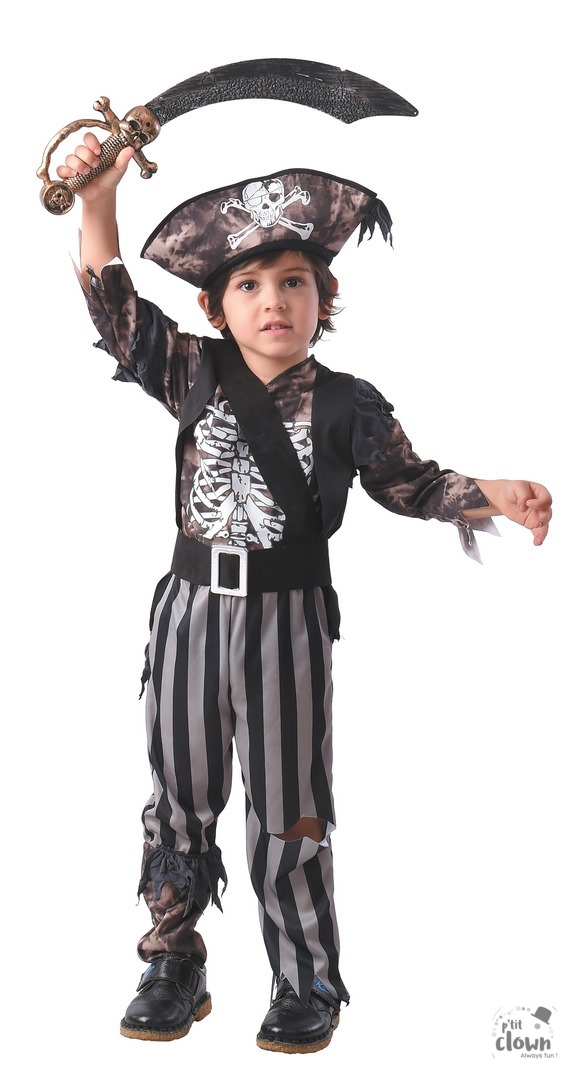 Verkleedpakje Baby Skelet Piraat 4-delig