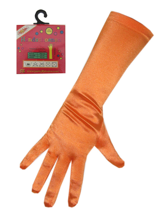 Handschoenen satijn oranje stretch luxe lang met vingers
