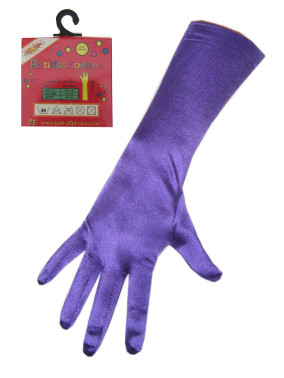 Handschoenen satijn paars stretch luxe lang