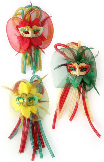 Broche Bloem met Oogmaskertje rood-geel-groen