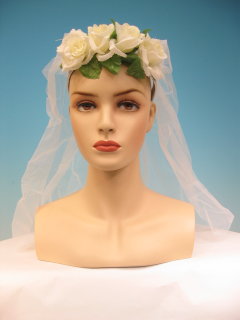 Diadeem bloemen en tule wit