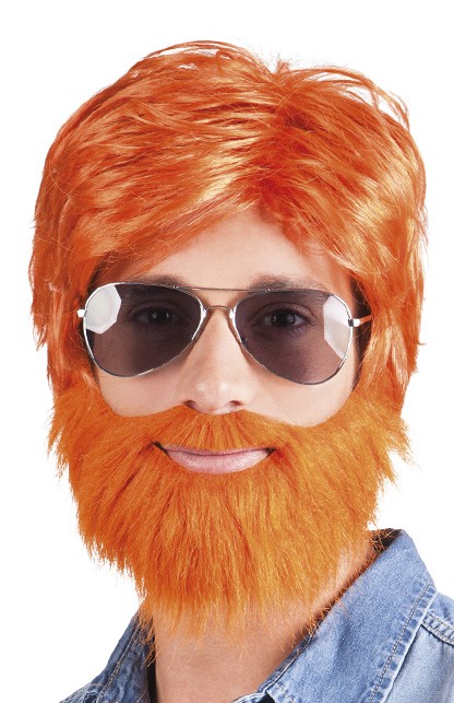 Pruik Dude oranje met baard