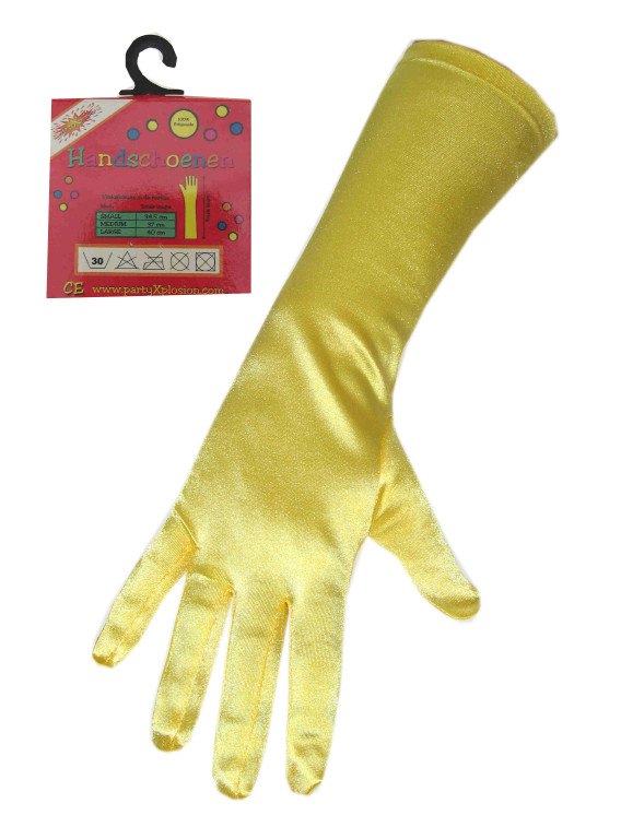 Handschoenen satijn geel stretch luxe lang