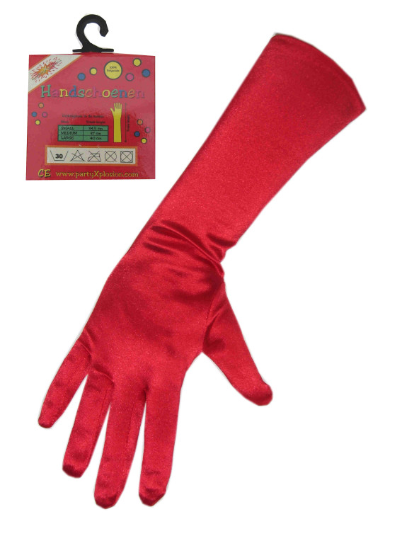 Handschoenen satijn rood stretch luxe lang