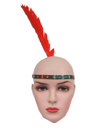 Indianentooi/kralen haarband met 1 veer