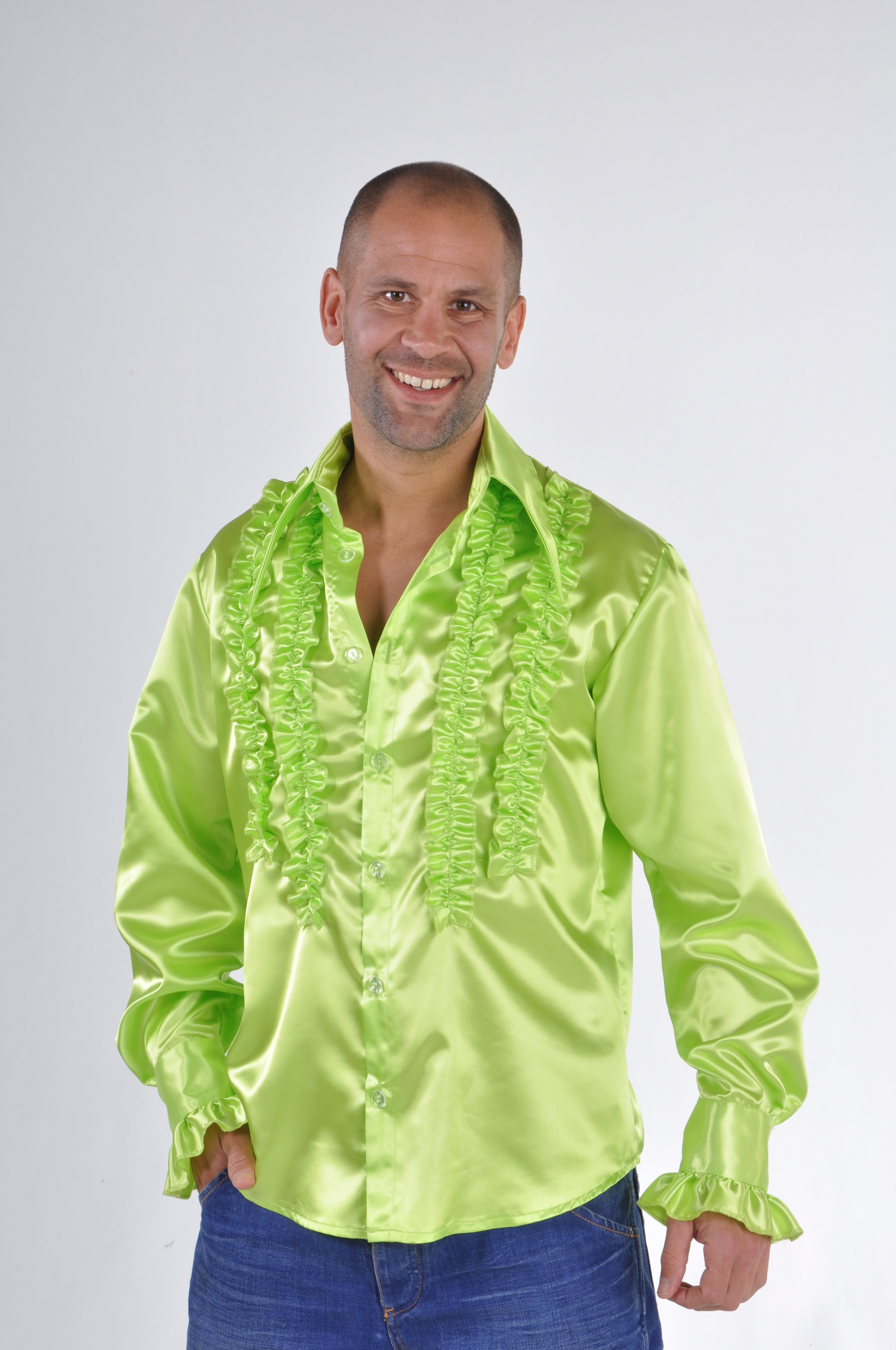 Hemd Ruches Fluor Groen Getailleerd