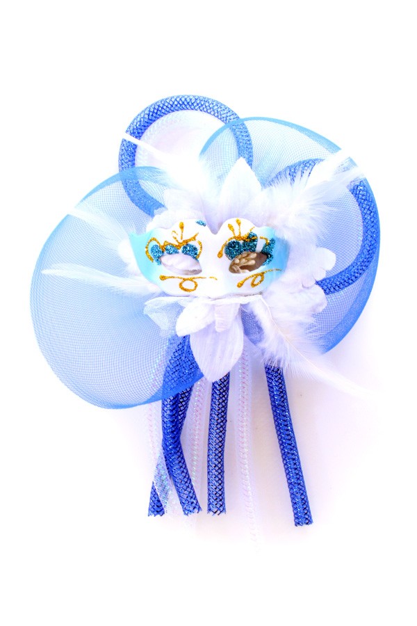 Broche Bloem met Oogmaskertje blauw-wit