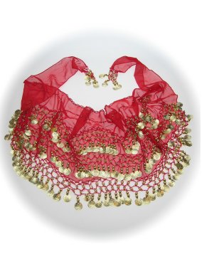 Heupdoek rood met goudkleurige muntjes