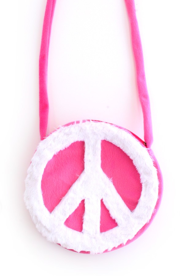 Schoudertas Hippie Pink met Peace Sign