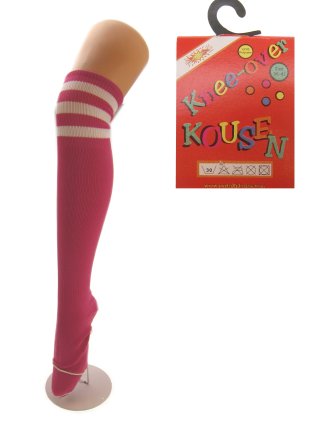 Knee-over kousen pink/wit