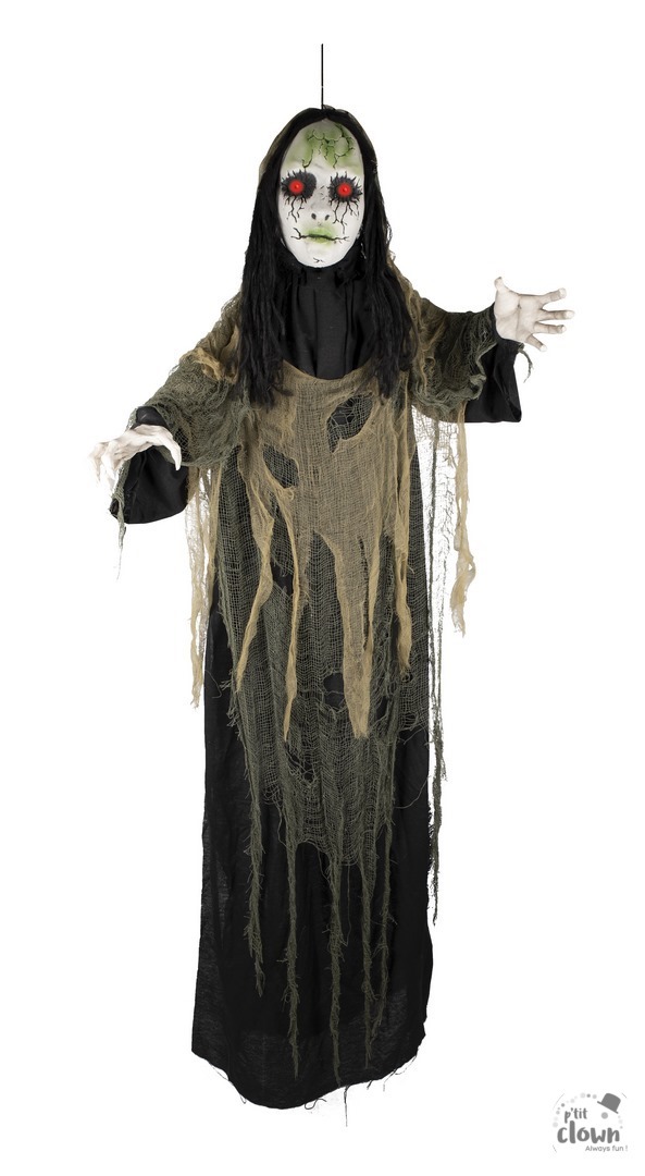 Halloween Animatiepop Lady in Green met Licht en Geluid 170 cm