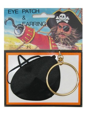 Stoffen ooglapje piraat met oorring
