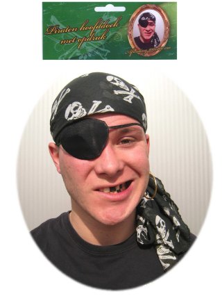 Hoofddoek piraat zwart met opdruk doodshoofden