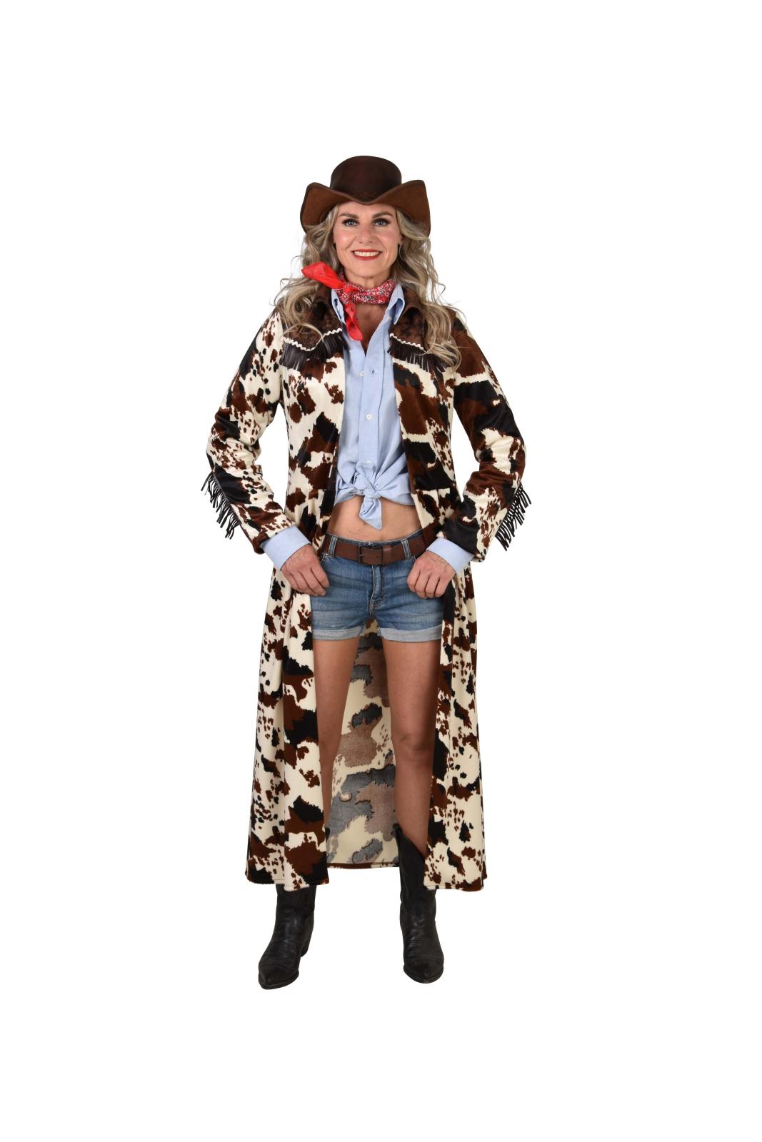 Dames Cowboy Mantel Koeienvel Print