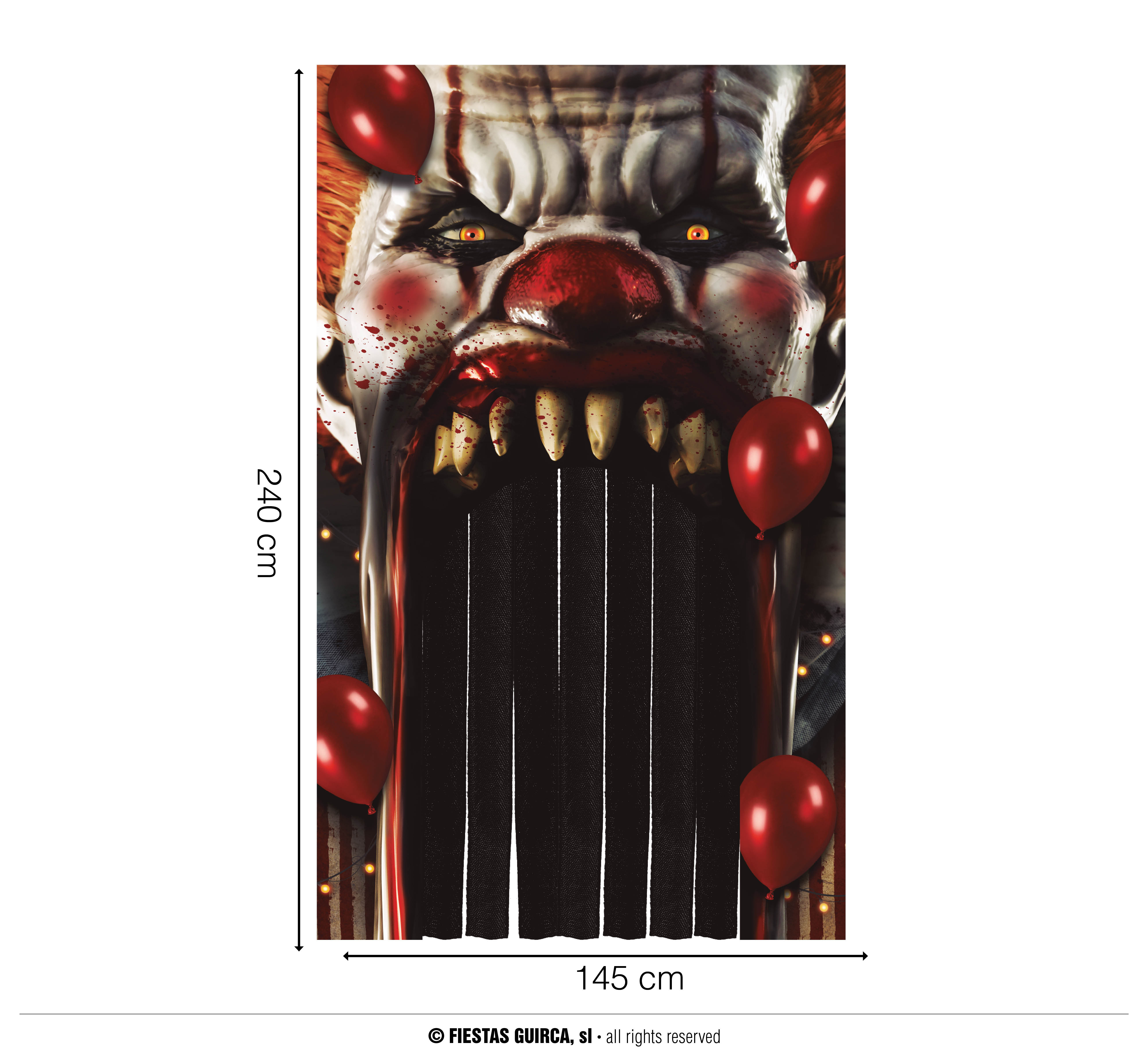 Halloween Deurgordijn Terror Clown 145 x 240 cm