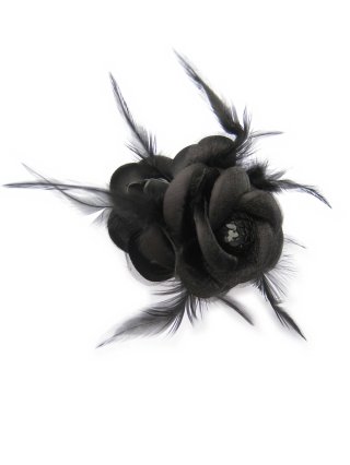 Haarklem zwarte roos met veertjes