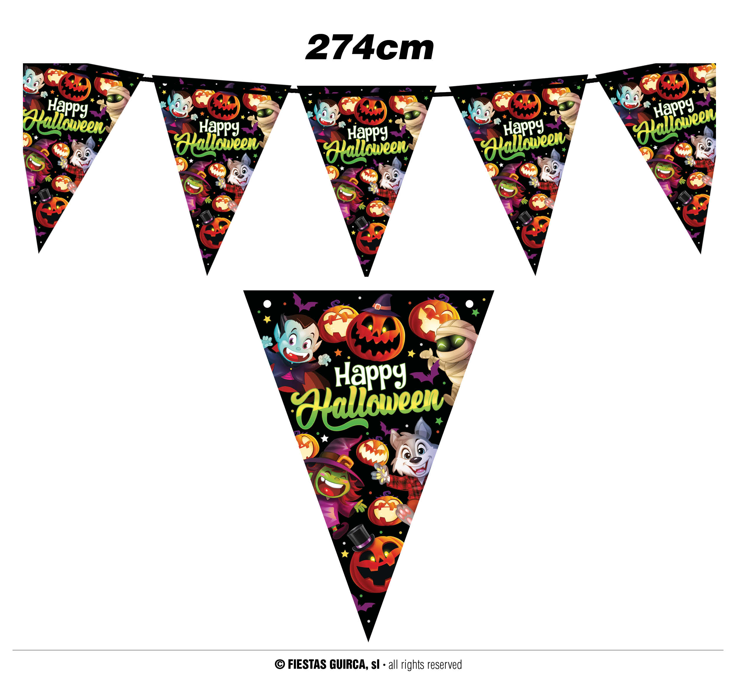 Papieren Vlaggenlijn Happy Halloween Little Monsters 300 cm                  