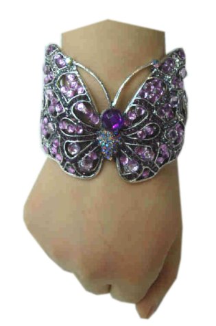 Armband zilver met vlinder en paarse steentjes