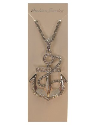 Ketting anker zilver met strass