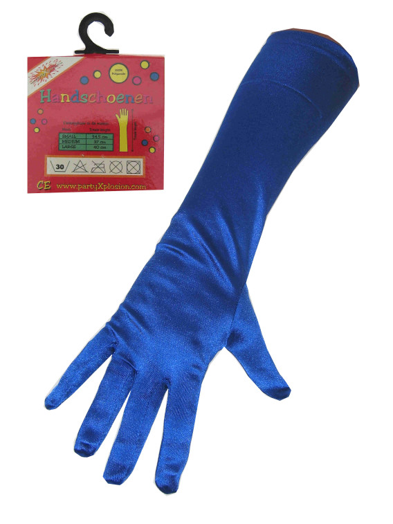 Handschoenen satijn blauw stretch luxe lang 