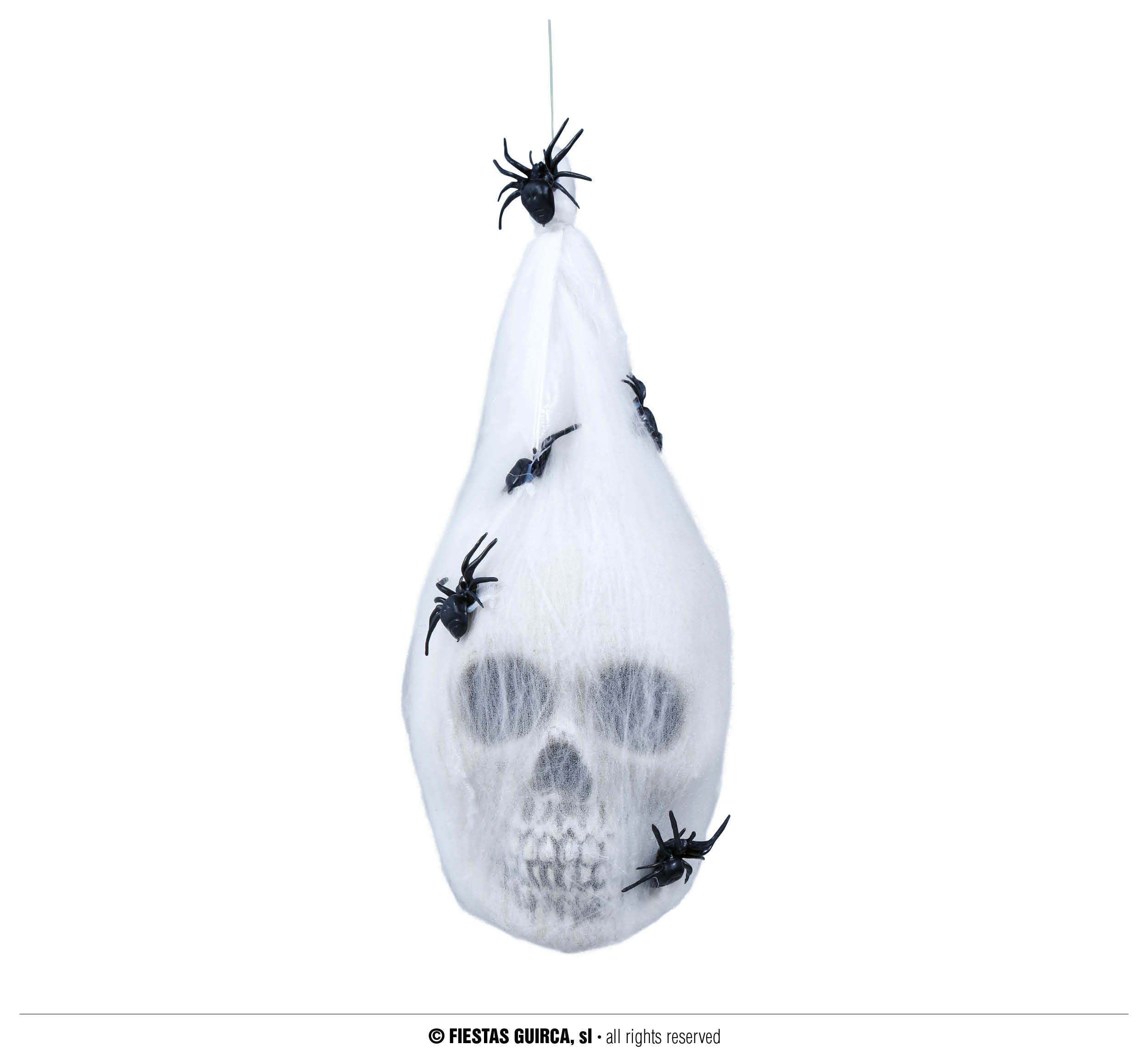Halloween Hangdeco Doodskop in Spinnenweb 25cm