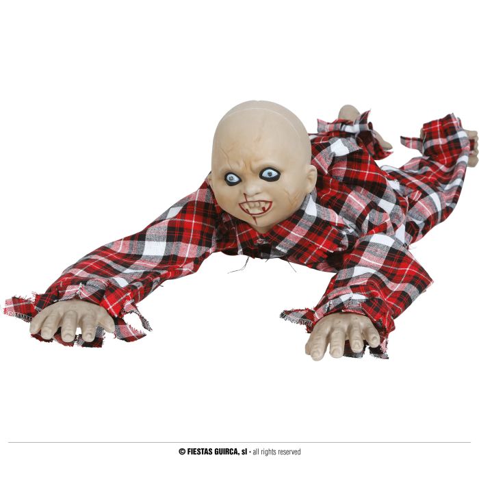 Kruipende Zombie Boy op Batterijen met Licht en Geluid 90 cm   