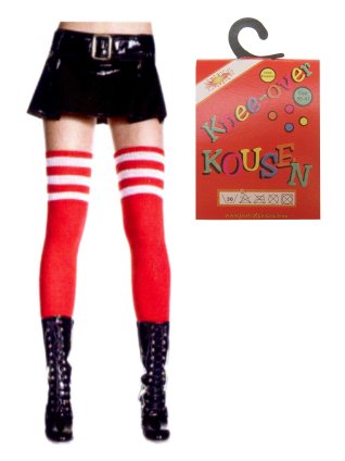 Knee-over kousen rood/wit