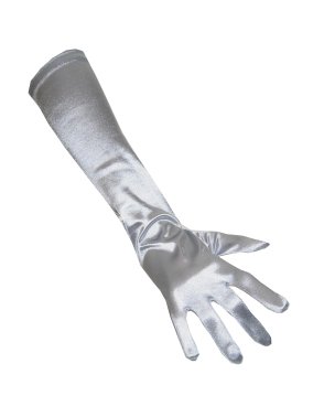 Handschoenen satijn zilver lang 