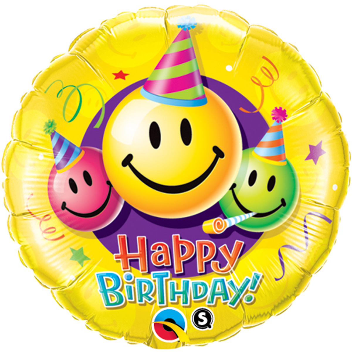 Ballon helium rond Smiley Happy Birthday