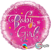 Ballon helium rond Welcome Baby Girl holografisch 