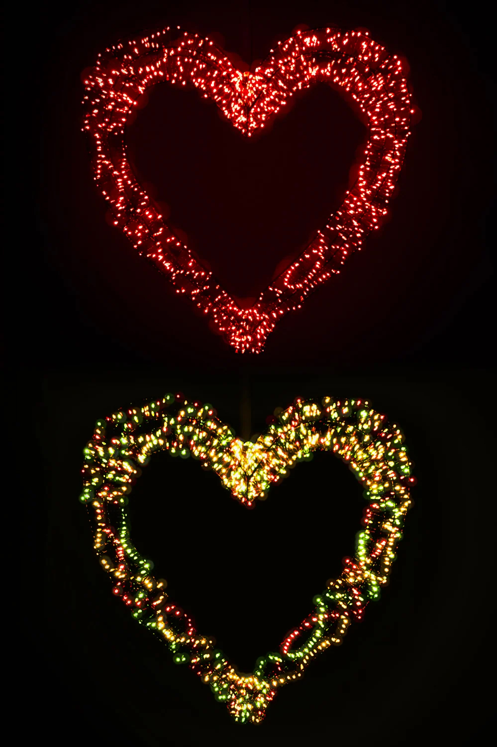 Buitenverlichting  Metalen hart met rood en rood geel groen licht